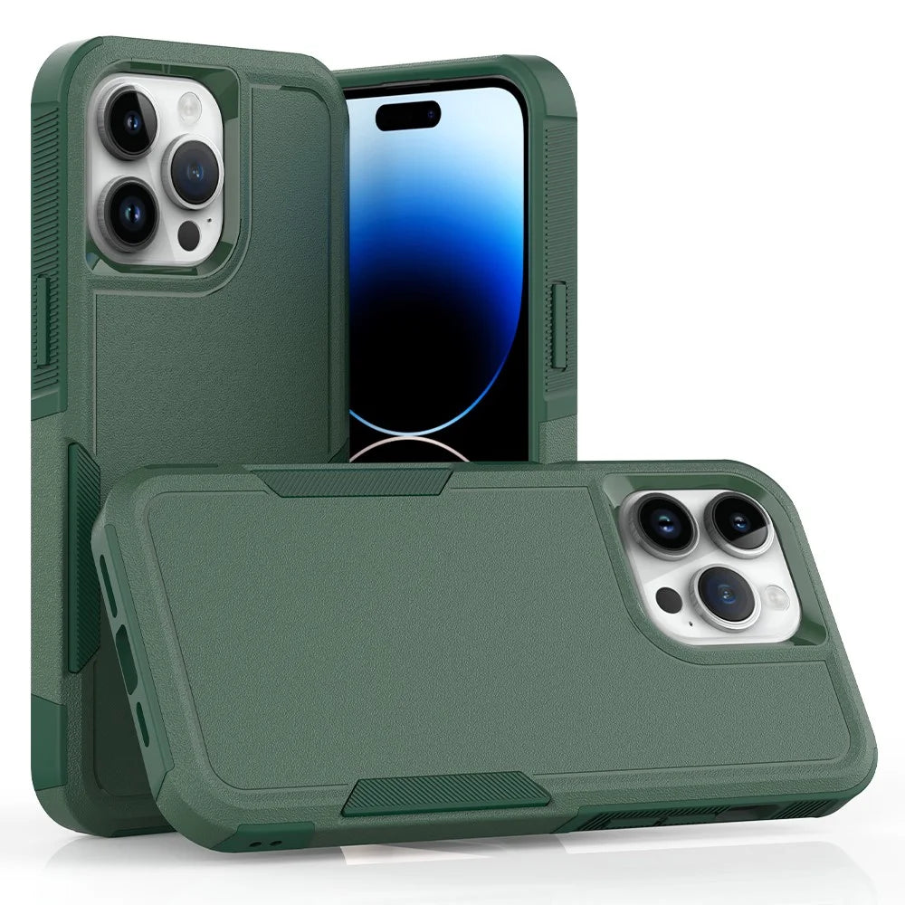 For iPhone 15 Pro Max Mobile Phone Back Cover PC+TPU Drop Protection Case - Dark Green - 1