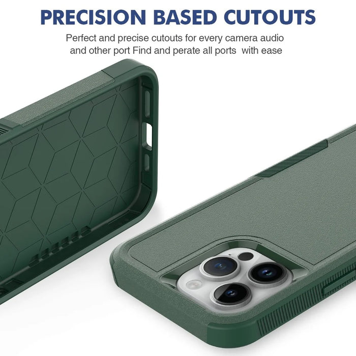 For iPhone 15 Pro Max Mobile Phone Back Cover PC+TPU Drop Protection Case - Dark Green - 5