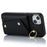 For iPhone 15  Zipper Wallet Phone Case PU Leather+TPU Ring Kickstand Back Cover with 2 Straps - Black - 3