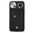 For iPhone 15  Zipper Wallet Phone Case PU Leather+TPU Ring Kickstand Back Cover with 2 Straps - Black - 4