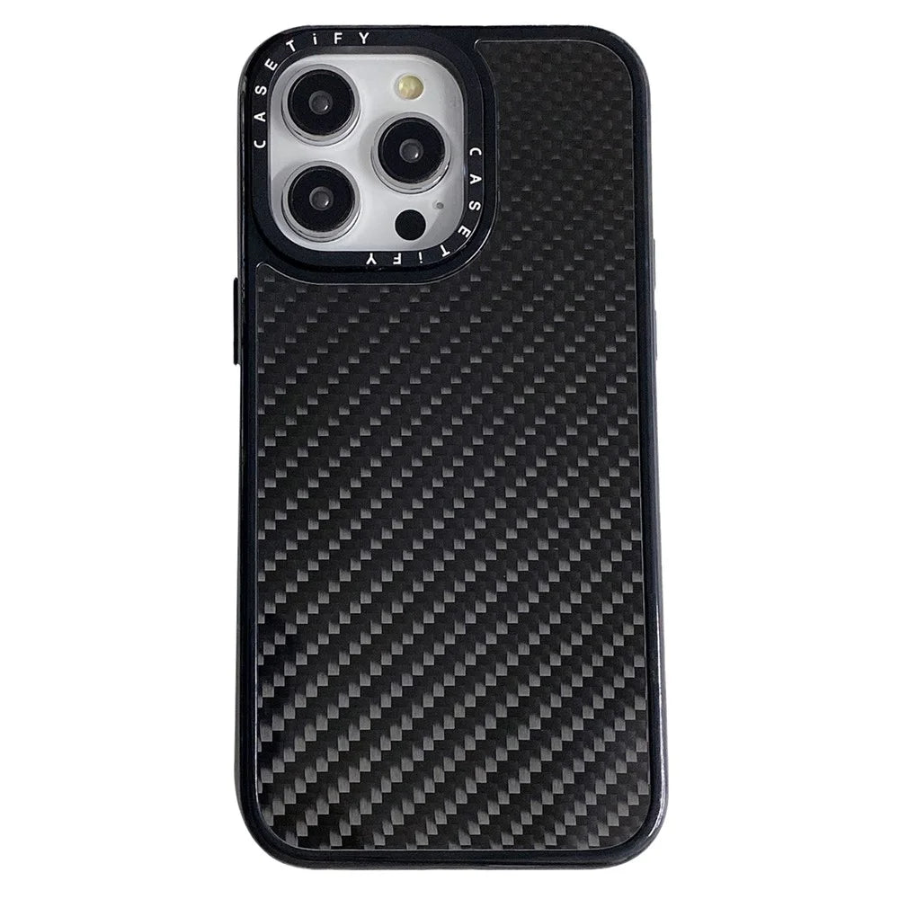 For iPhone 15 Pro Max Mobile Phone Case Carbon Fiber Texture PC+TPU Phone Cover Shockproof Shell - 1