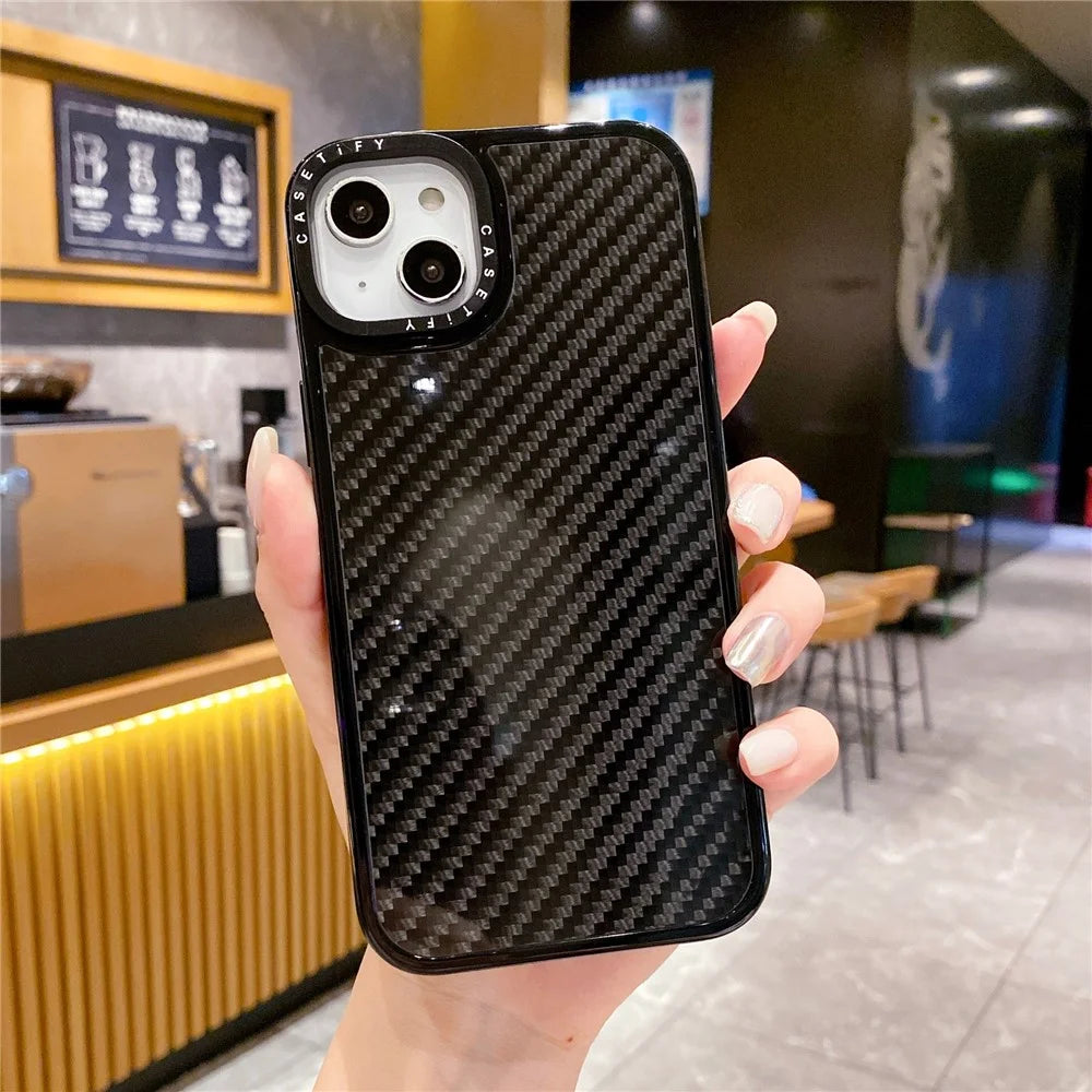 For iPhone 15 Plus Carbon Fiber Texture Phone Case PC+TPU Shockproof Phone Cover - 1