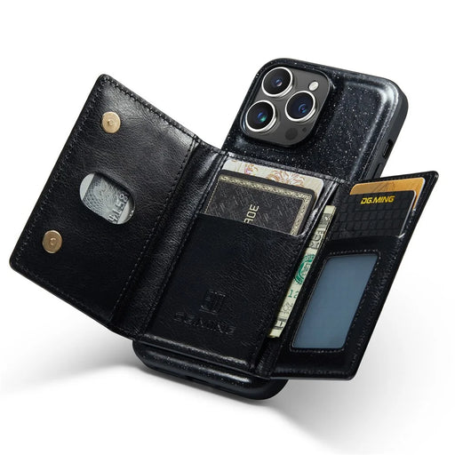 DG.MING M3 Series For iPhone 15 Pro Max Magnetic Detachable Cover Glittery Leather Coated PC+TPU Wallet Kickstand Phone Case - Black - 2