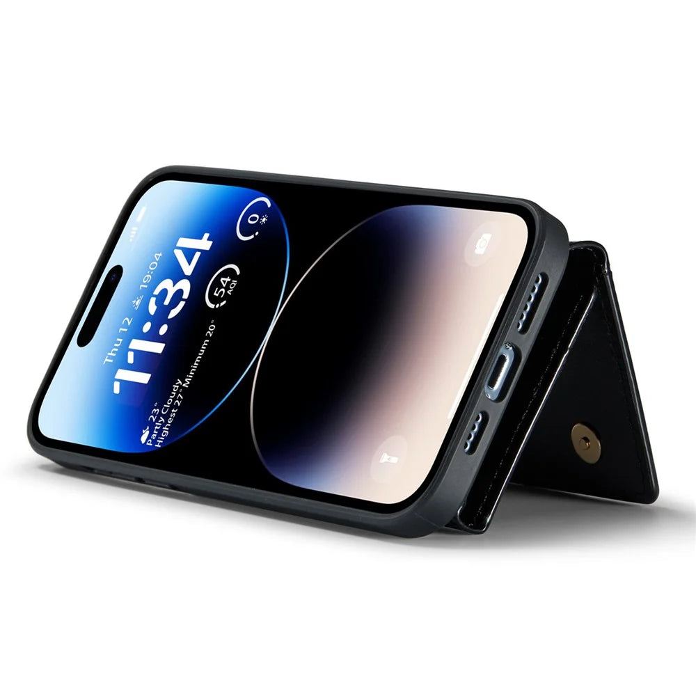 DG.MING M3 Series For iPhone 15 Pro Max Magnetic Detachable Cover Glittery Leather Coated PC+TPU Wallet Kickstand Phone Case - Black - 4