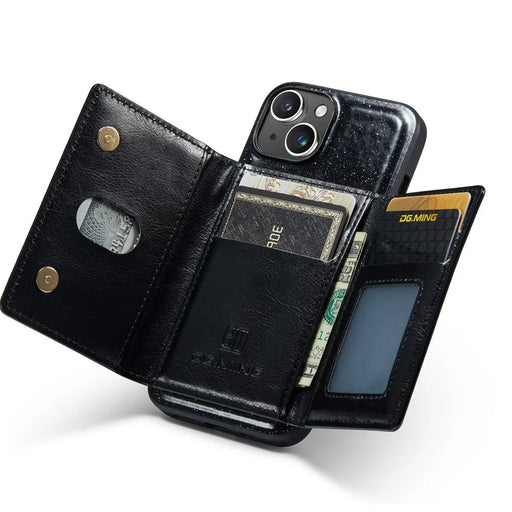 DG.MING M3 Series For iPhone 15 Detachable Magnetic Wallet Case Glittery Leather Coated PC+TPU Kickstand Phone Cover - Black - 2