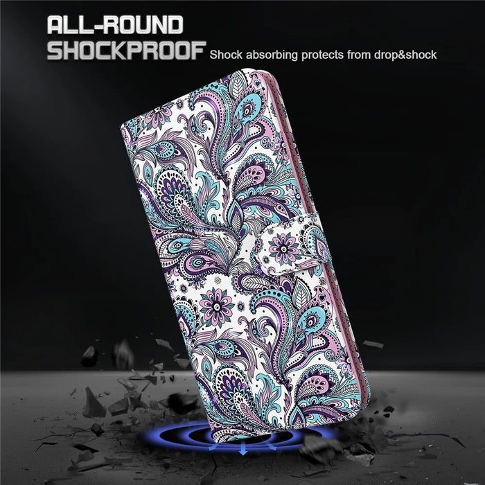 For iPhone 15 3D Pattern Printing Flip Case PU Leather Wallet Stand Phone Cover with Strap - Impatiens - 5