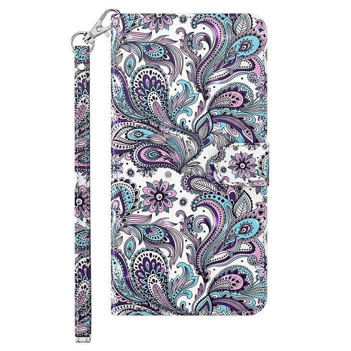 For iPhone 15 3D Pattern Printing Flip Case PU Leather Wallet Stand Phone Cover with Strap - Impatiens - 7