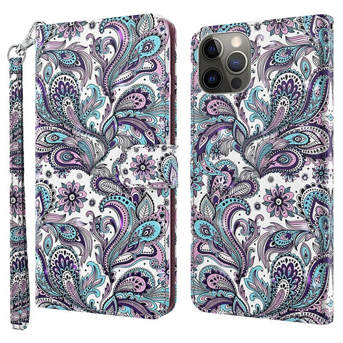 For iPhone 15 Plus Stand Feature Flip Case PU Leather 3D Pattern Printing Wallet Phone Cover with Strap - Impatiens - 1