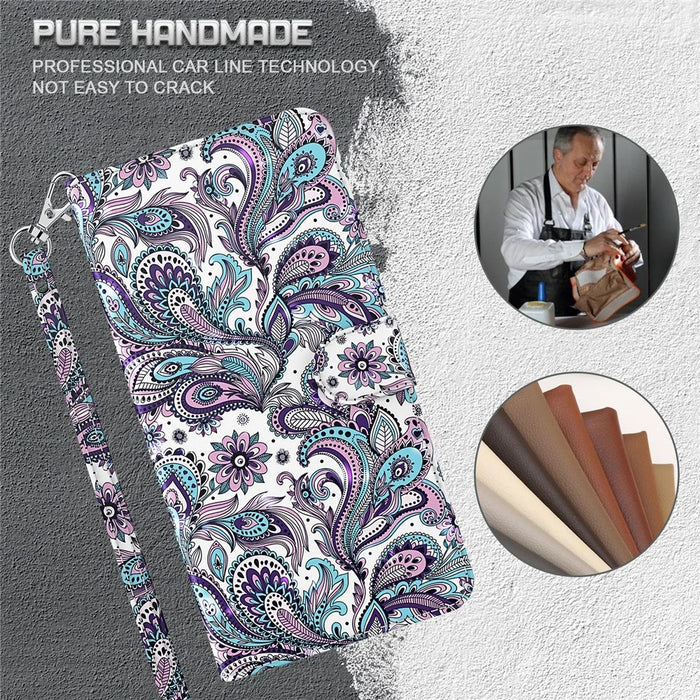 For iPhone 15 Plus Stand Feature Flip Case PU Leather 3D Pattern Printing Wallet Phone Cover with Strap - Impatiens - 4