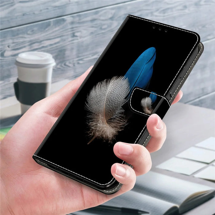 For iPhone 15 Pro PU Leather Phone Case 3D Pattern Printing Wallet Stand Protective Cover - Two Feathers - 5