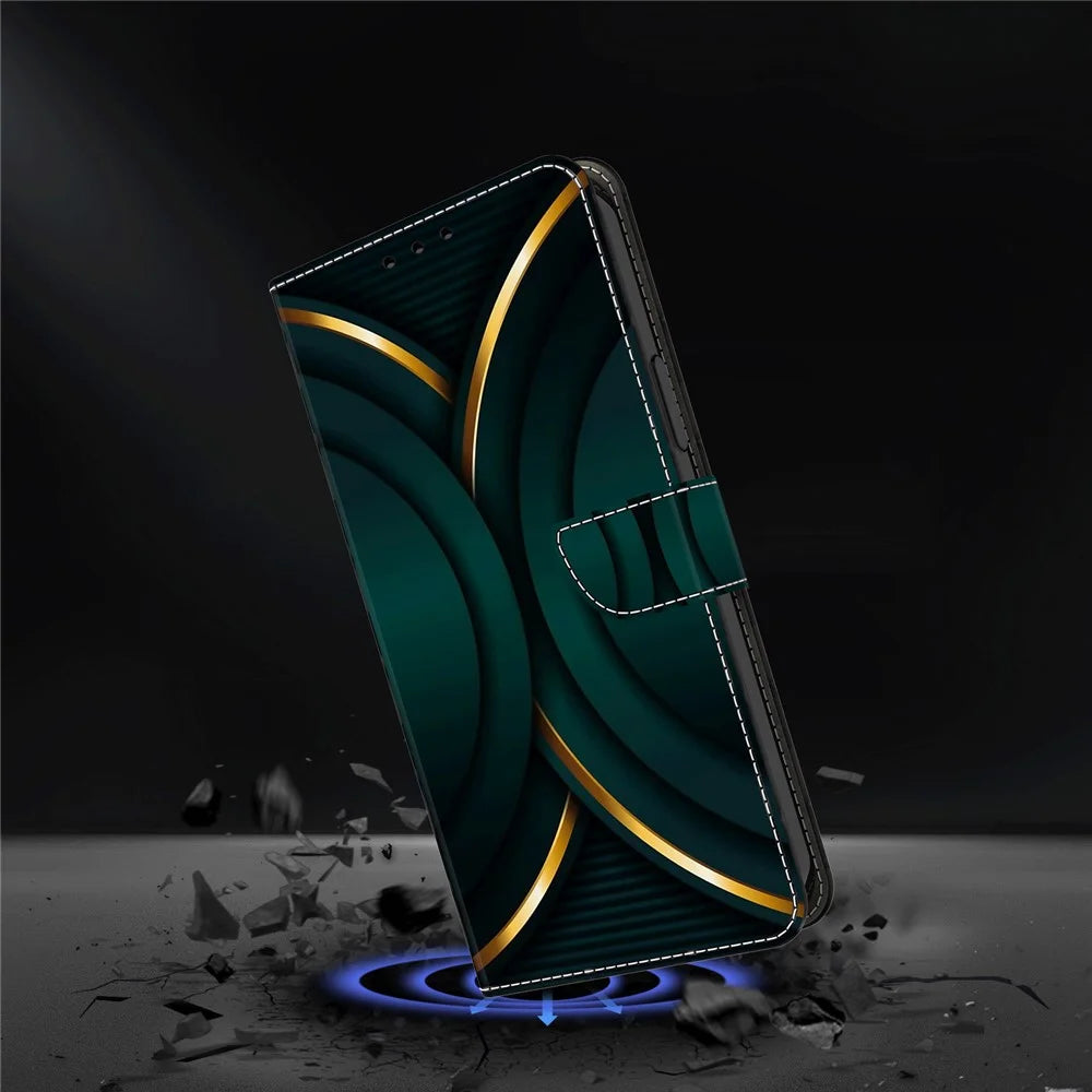 For iPhone 15 Pro Max 3D Pattern Printed PU Leather Cover Stand Wallet Flip Phone Case - Gold Contour - 4