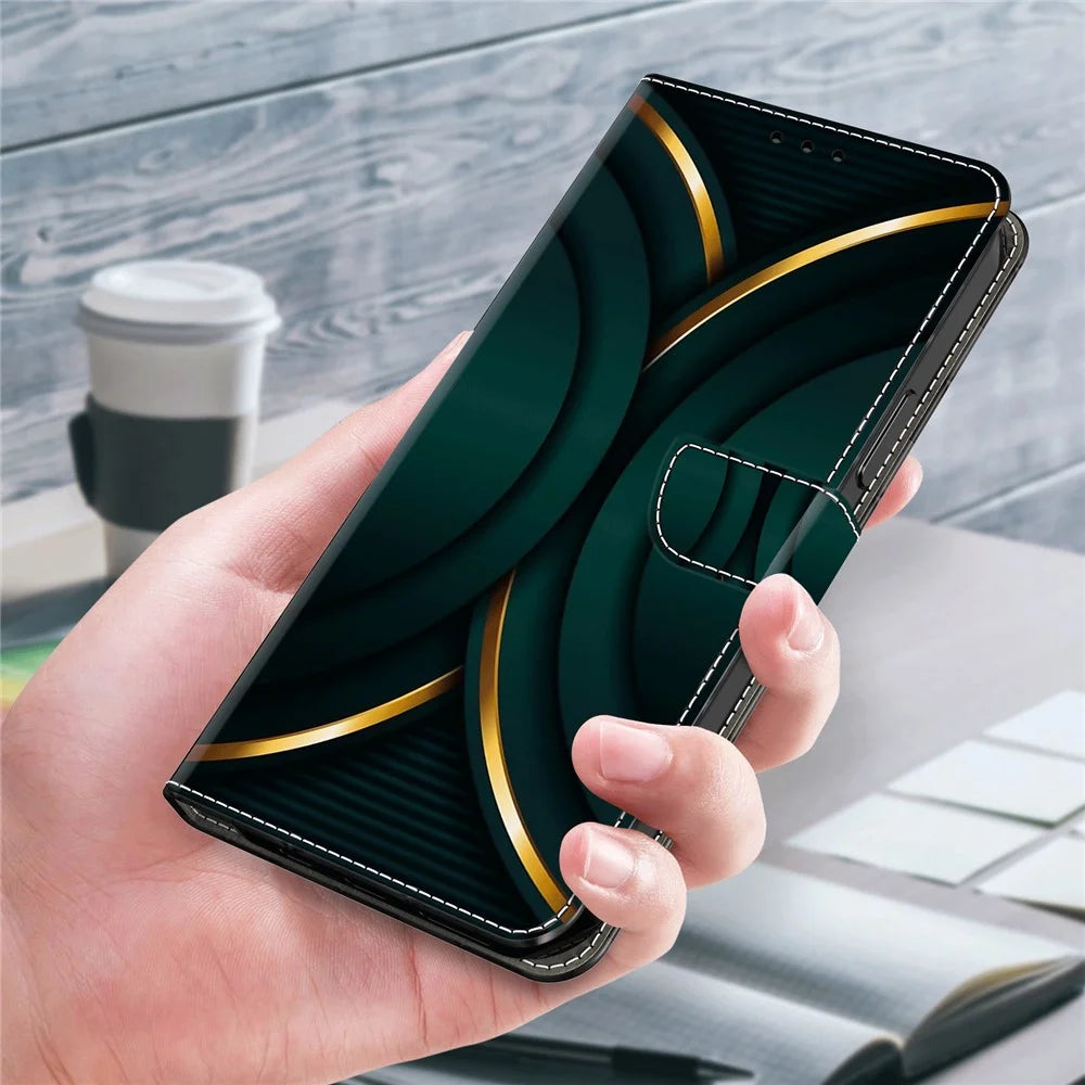 For iPhone 15 Pro Max 3D Pattern Printed PU Leather Cover Stand Wallet Flip Phone Case - Gold Contour - 5
