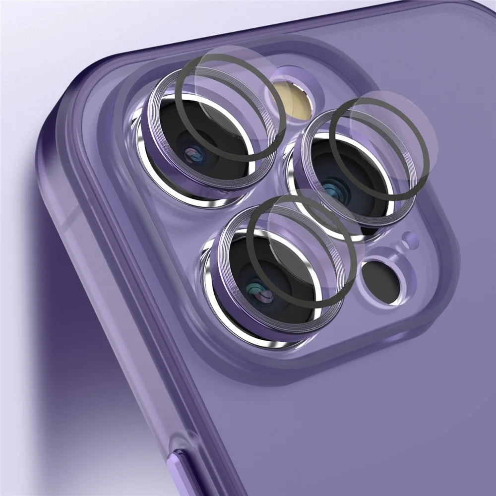 PC+TPU Phone Case for iPhone 15 Pro Max , Translucent Matte Protective Cover with Glass Lens Film - Dark Purple - 4
