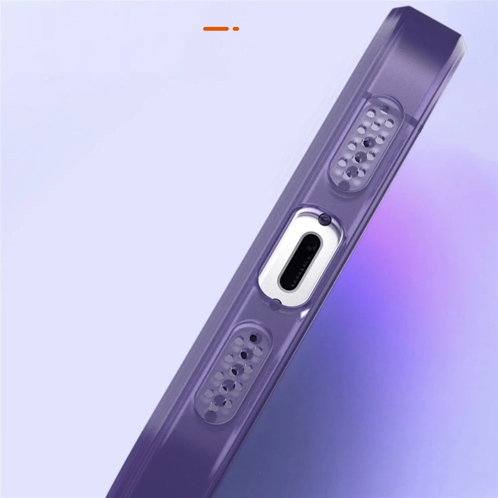 For iPhone 15 Plus Shockproof Phone Case PC+TPU Translucent Matte Cover with Glass Lens Film - Dark Purple - 7