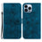 For iPhone 15 Pro Max PU Leather Wallet Stand Cover Imprinted Lily Flower Phone Case Shockproof Phone Shell - Dark Blue - 1