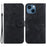For iPhone 15 Plus Imprinted Lily Flower Case Shockproof PU Leather Wallet Stand Shell - Black - 1