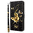 For iPhone 15 Protective Wallet Cover PU Leather 3D Pattern Printing Stand Phone Case with Strap - Golden Butterfly - 6