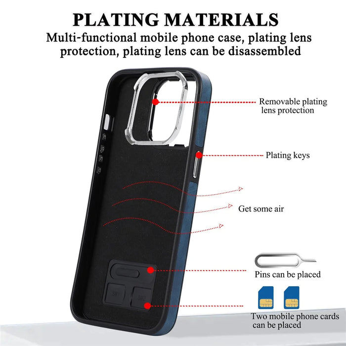 For iPhone 15 Zipper Pocket Case Zipper Pocket Leather Coated TPU Phone Cover with Hand Strap - Blue - 6