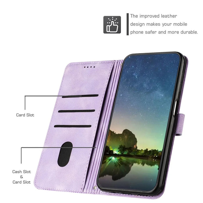 For Samsung Galaxy A32 5G / M32 5G Phone Case Triangle Imprinted Leather Stand Wallet Cover with Strap - Purple - 2