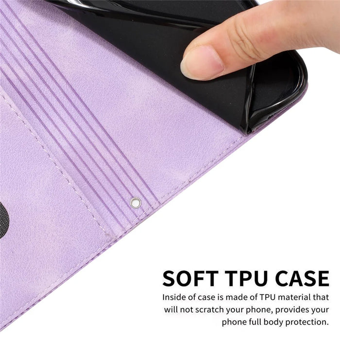 For Samsung Galaxy A32 5G / M32 5G Phone Case Triangle Imprinted Leather Stand Wallet Cover with Strap - Purple - 4