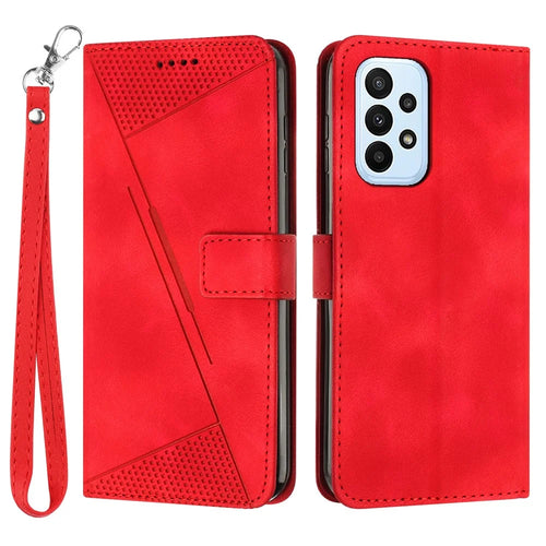Leather Wallet Cover for Samsung Galaxy A33 5G Triangle Imprint Anti-drop Stand Phone Case with Strap - Red - 1