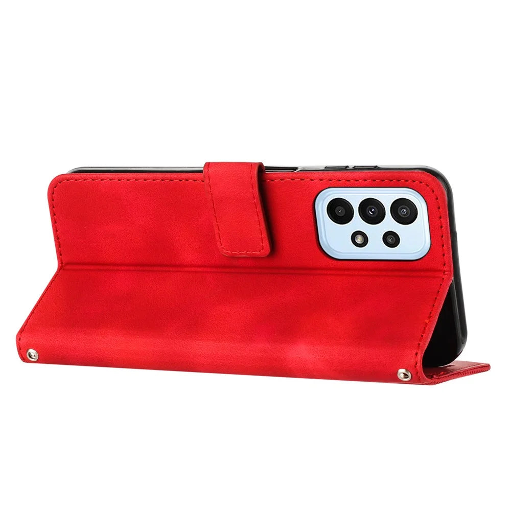 Leather Wallet Cover for Samsung Galaxy A33 5G Triangle Imprint Anti-drop Stand Phone Case with Strap - Red - 3