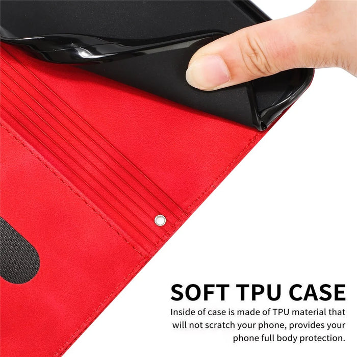 For Samsung Galaxy A54 5G Leather Wallet Folding Stand Phone Cover Triangle Imprinted Shell with Strap - Red - 4