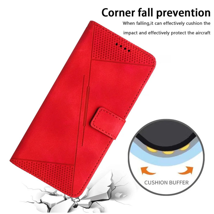 For Samsung Galaxy A54 5G Leather Wallet Folding Stand Phone Cover Triangle Imprinted Shell with Strap - Red - 5