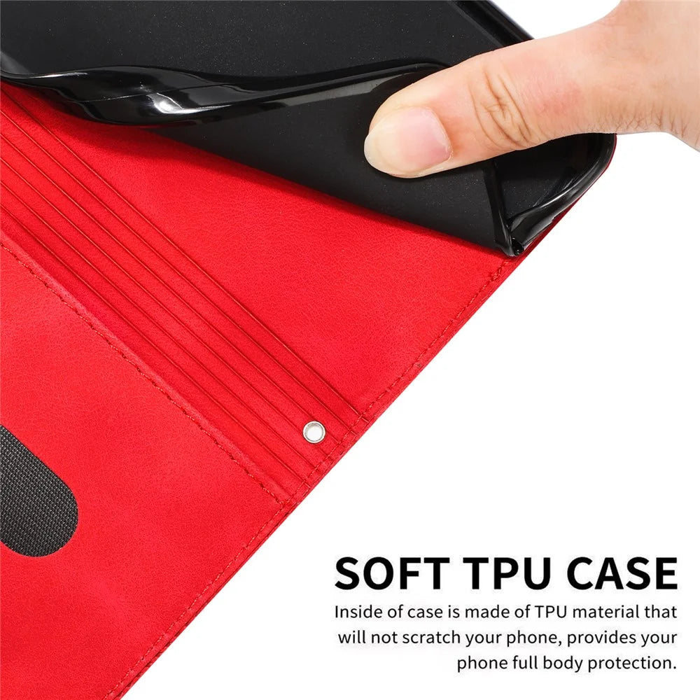 For Samsung Galaxy S23 FE Leather Wallet Stand Anti-shock Cover Triangle Imprint Mobile Case with Strap - Red - 4