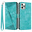 For iPhone 12 / iPhone 12 Pro 6.1 inch PU Leather Stand Phone Case Triangle Imprinted Wallet Cover with Strap - Green - 1