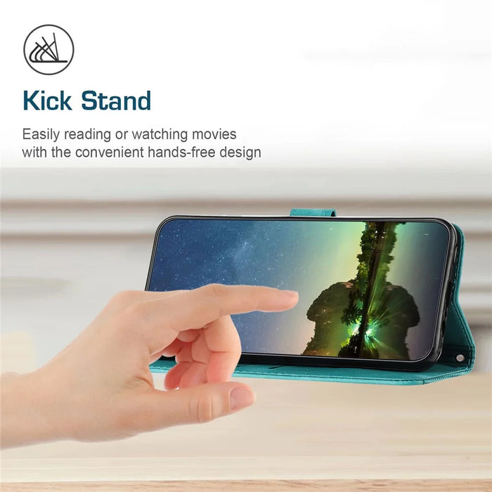 For iPhone 12 / iPhone 12 Pro 6.1 inch PU Leather Stand Phone Case Triangle Imprinted Wallet Cover with Strap - Green - 6