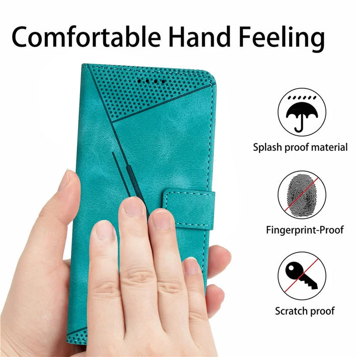 For iPhone 12 / iPhone 12 Pro 6.1 inch PU Leather Stand Phone Case Triangle Imprinted Wallet Cover with Strap - Green - 7