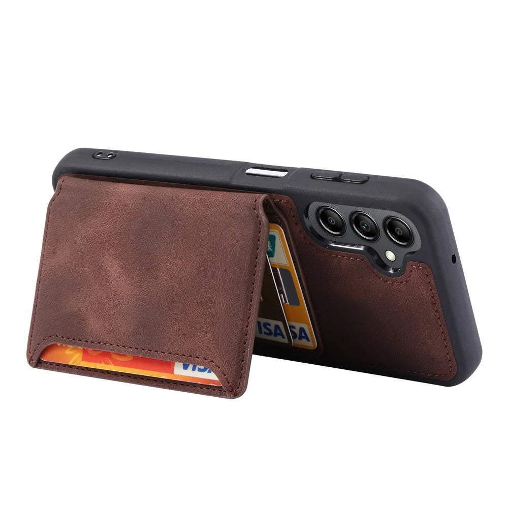 For Samsung Galaxy S23 FE PU Leather Coated TPU Kickstand Phone Case RFID Blocking Wallet Cover - Coffee - 3