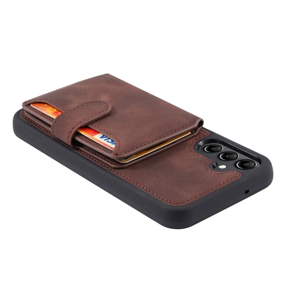 For Samsung Galaxy S23 FE PU Leather Coated TPU Kickstand Phone Case RFID Blocking Wallet Cover - Coffee - 4