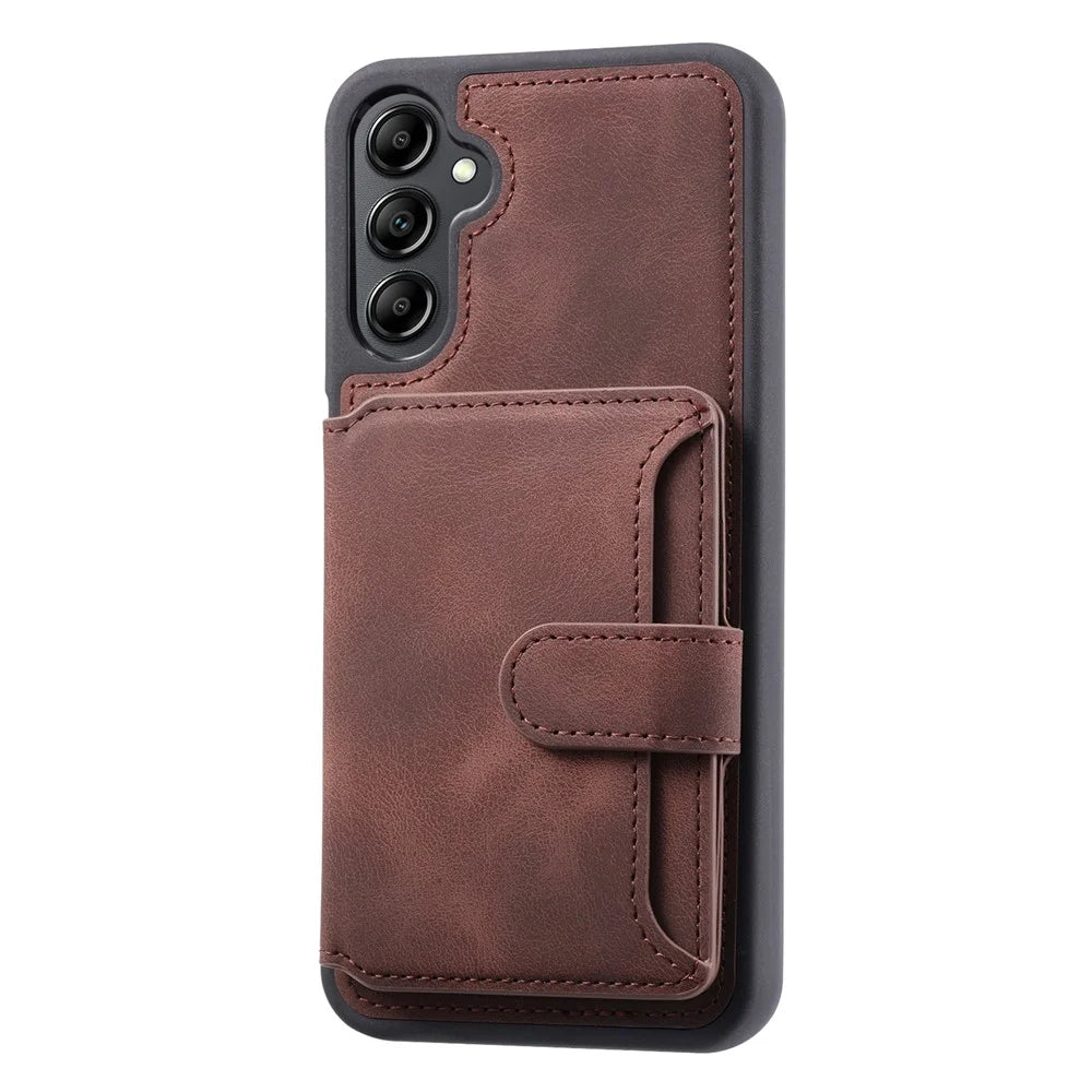 For Samsung Galaxy S23 FE PU Leather Coated TPU Kickstand Phone Case RFID Blocking Wallet Cover - Coffee - 5