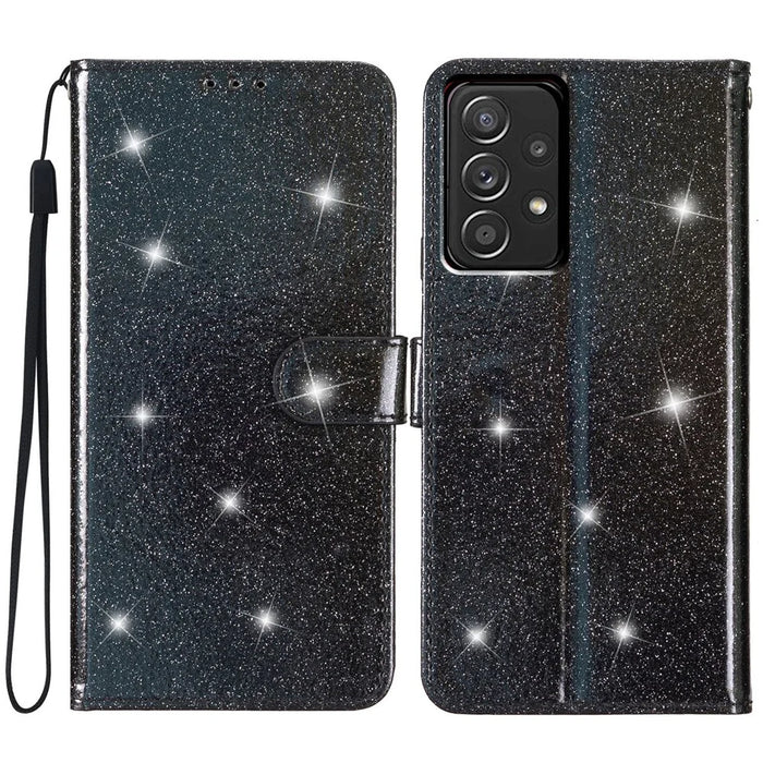 For Samsung Galaxy A53 5G Glittery PU Leather Case Folio Flip Wallet Stand Phone Cover - Black - 1
