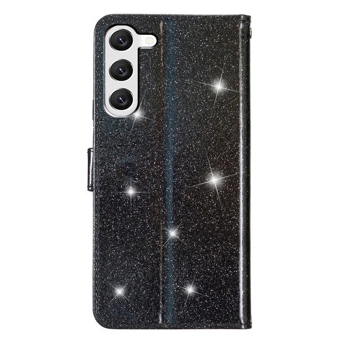 For Samsung Galaxy S23 Full Protection Glittery PU Leather Case Folio Flip Wallet Stand Phone Cover - Black - 7