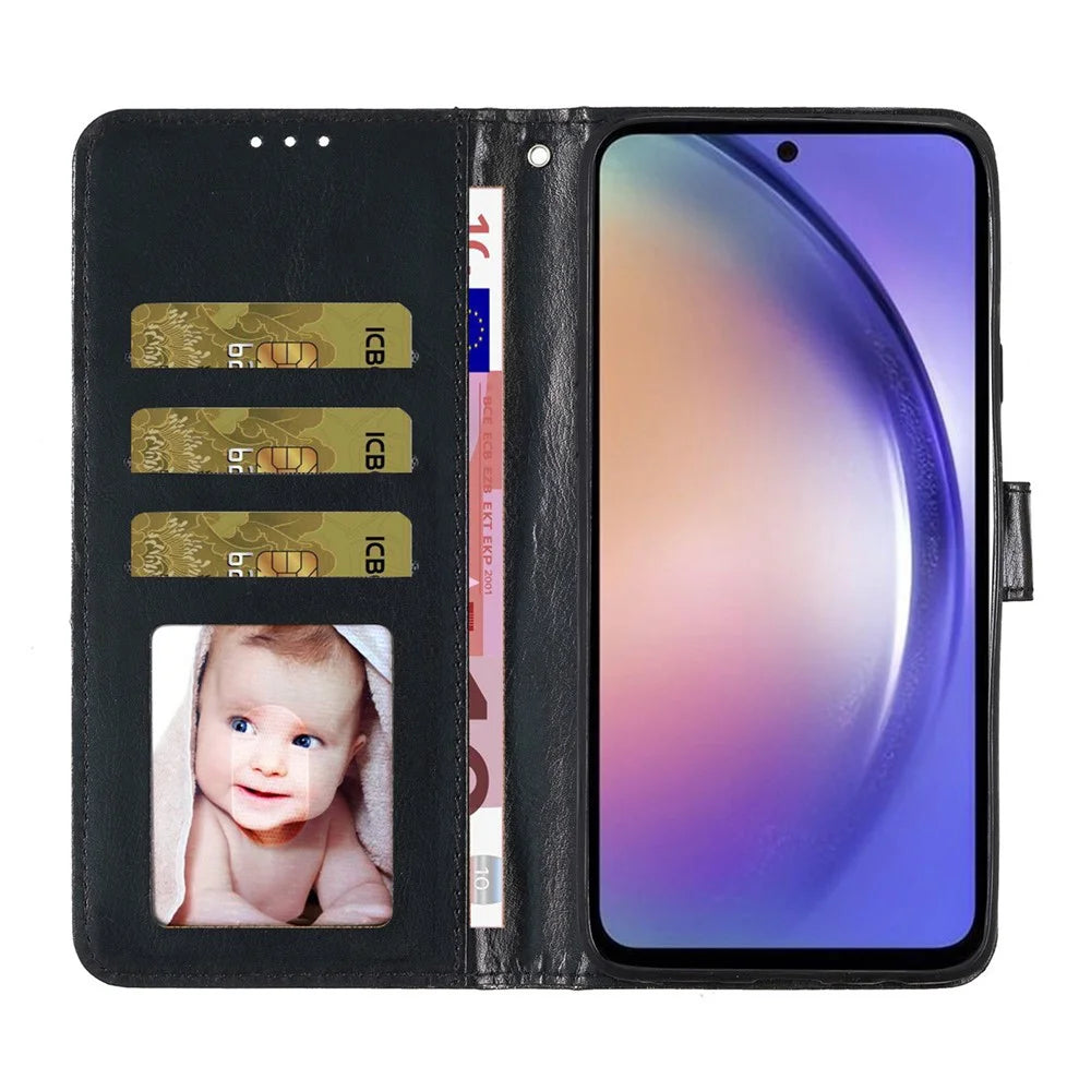 For Samsung Galaxy A32 4G (EU Version) Glittery PU Leather Fully Wrapped Case Wallet Stand Phone Cover - Black - 2
