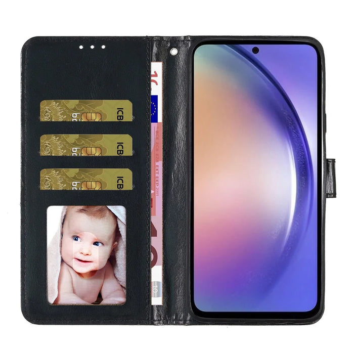 For Samsung Galaxy A54 5G Wallet Stand Glittery PU Leather Case Shockproof Phone Cover - Black - 2