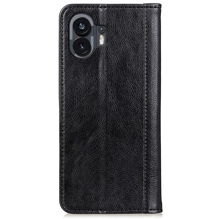 For Nothing Phone (2) Split Leather Wallet Stand Phone Case Litchi Texture Protective Cover - Black - 7