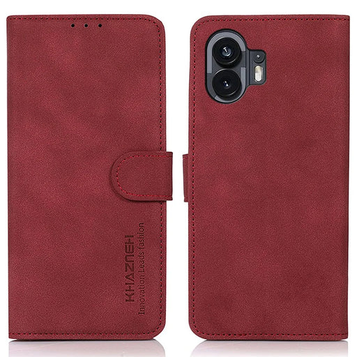 KHAZNEH Smartphone Case for Nothing Phone (2) Textured PU Leather Wallet Stand Cover - Red - 1