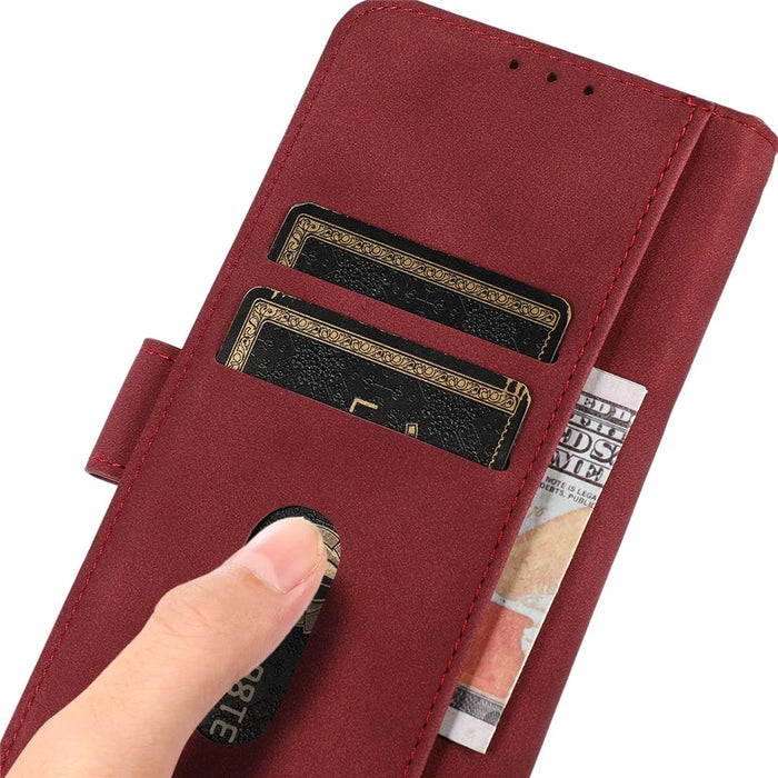 KHAZNEH Smartphone Case for Nothing Phone (2) Textured PU Leather Wallet Stand Cover - Red - 4