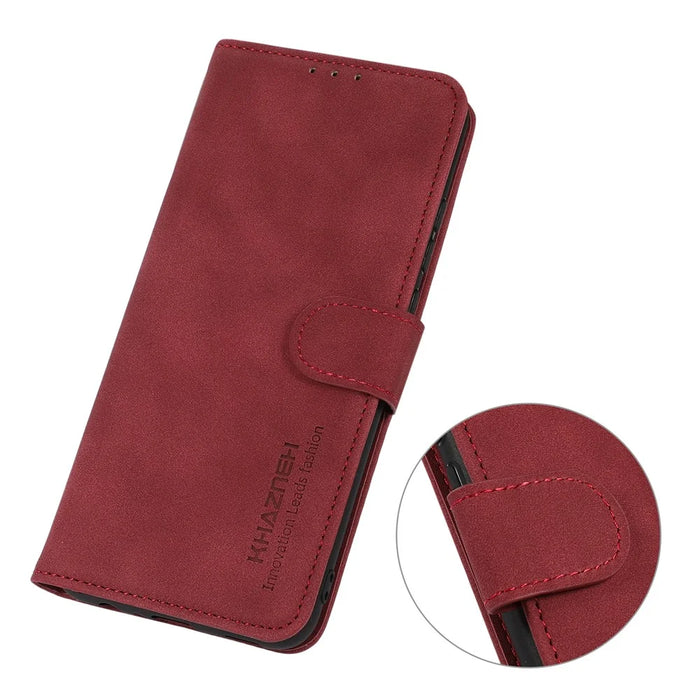 KHAZNEH Smartphone Case for Nothing Phone (2) Textured PU Leather Wallet Stand Cover - Red - 5