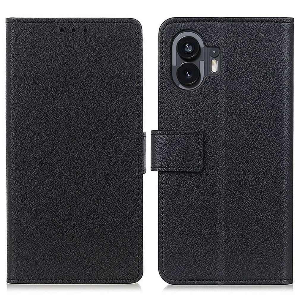 For Nothing Phone (2) Textured PU Leather Phone Cover Anti-drop Stand Wallet Case - Black - 1