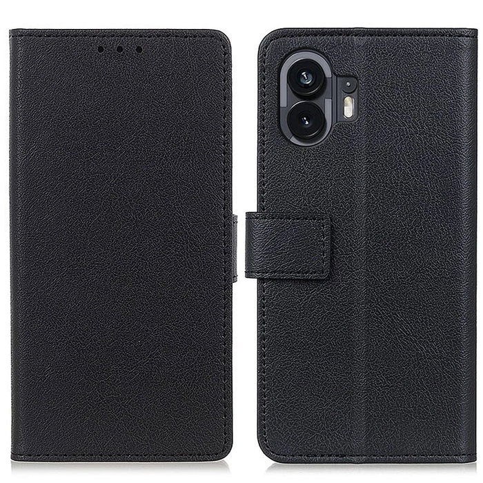 For Nothing Phone (2) Textured PU Leather Phone Cover Anti-drop Stand Wallet Case - Black - 1