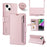 HANMAN Miki Series For iPhone 14 Plus Zipper Pocket Phone Leather Case Wallet Stand Cover with Shoulder Strap - Rose Gold - 1