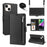 HANMAN Miki Series Zipper Pocket Phone Case for iPhone 14 , PU Leather Wallet Stand Cover with Shoulder Strap - Black - 1