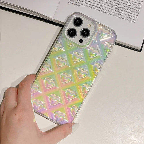 For iPhone 14 Pro Electroplating Colored Rhombus Heart Phone Case Anti-Scratch TPU Cell Phone Cover - Multi-color - 1