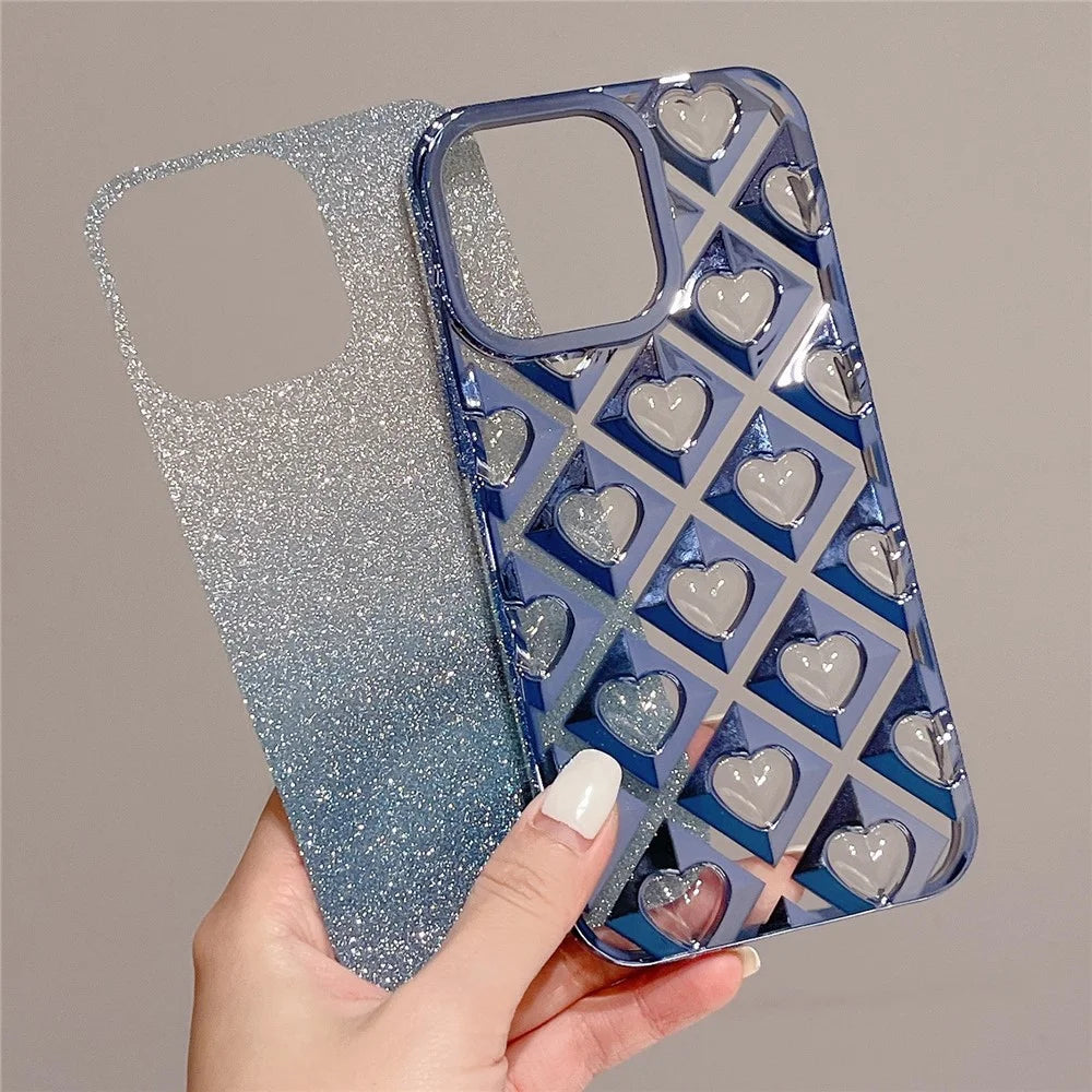 For iPhone 14 Pro Cell Phone Case TPU Shell Electroplating Rhombus Heart Phone Cover - Pink - 3