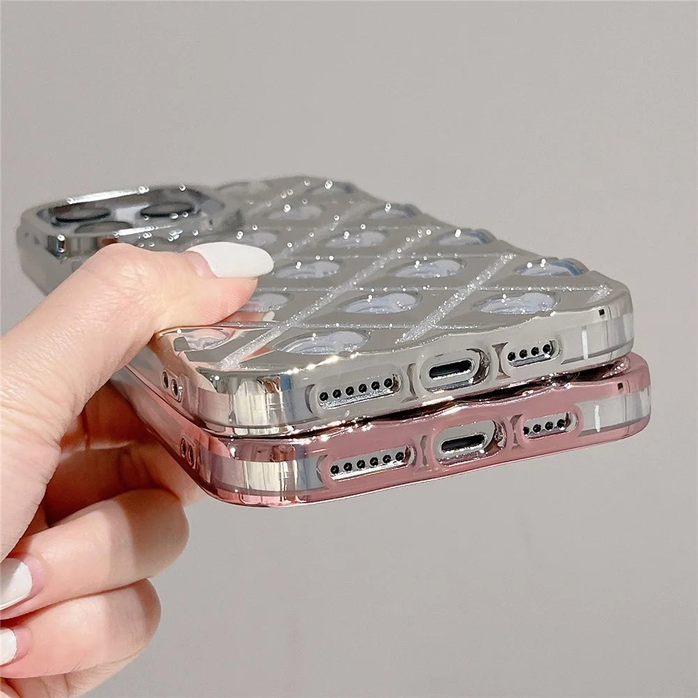 For iPhone 14 Pro Cell Phone Case TPU Shell Electroplating Rhombus Heart Phone Cover - Pink - 5